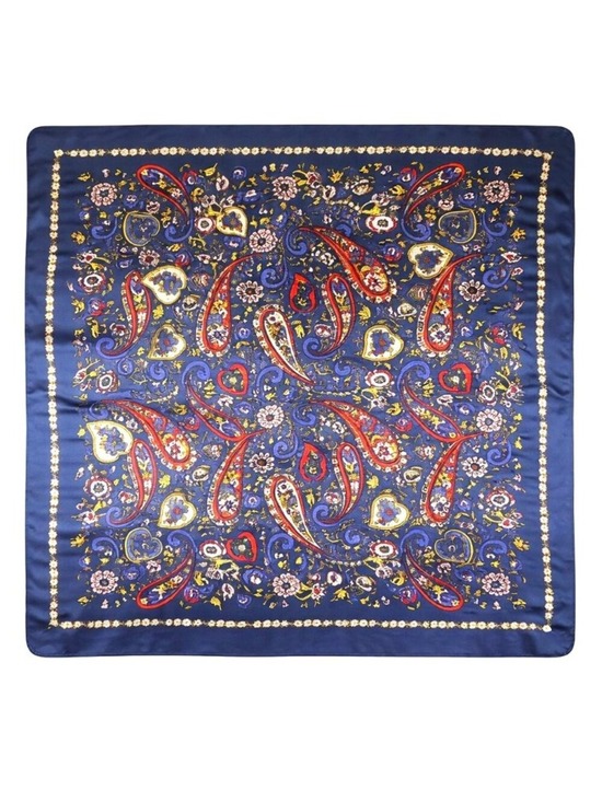 Flower Barn Accessories - Navy Paisley Wild Rag Satin Scarf 35 Inch Western Scarf Cowgirl Neck Scarf Large